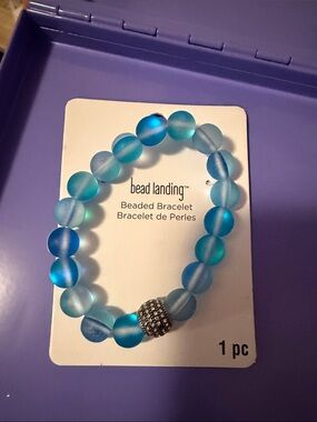 Blue Frosted Beaded Bracelet with Pave Accent glass beads